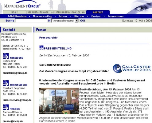 CallCenterWorld Berlin, 2006