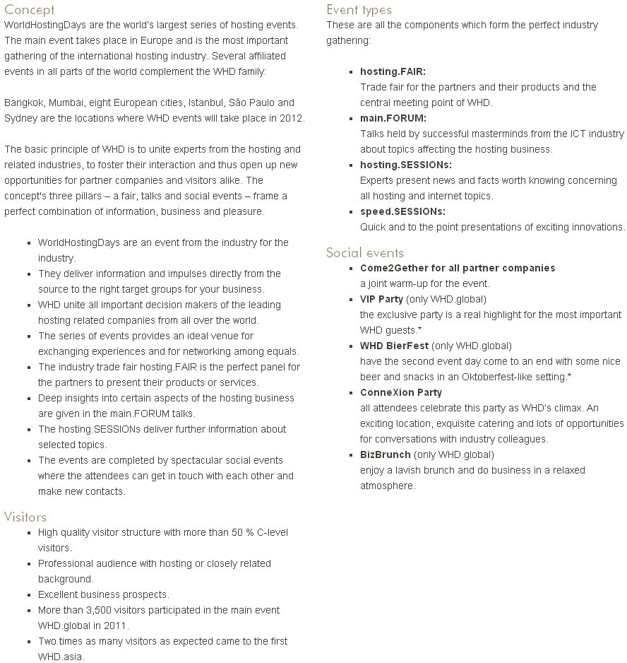 Worldhostingdays IT security, the cloud, 2009-2015 presenting talks held by successful masterminds from the ICT industry about topics affecting the hosting business
