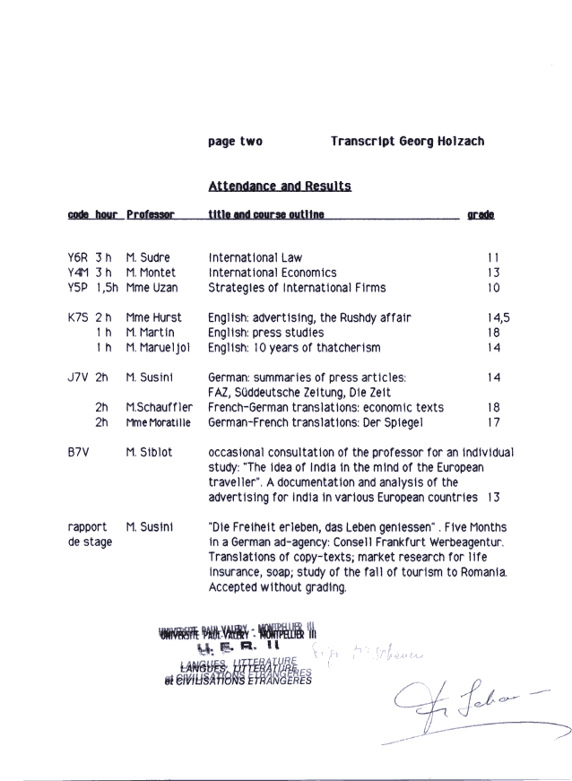 Moderator Georg Holzach Zeugnis Montpellier Moderator Georg Holzach Zeugnis Montpellier